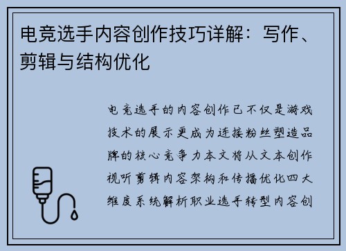 电竞选手内容创作技巧详解：写作、剪辑与结构优化